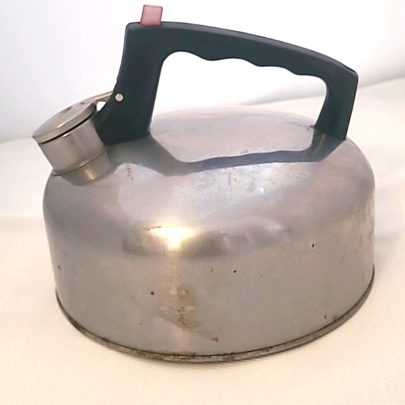 Teapot Whistle Stainless Steel Flip Top Mid Century Modern  Retro Red Button - Picture 1 of 7